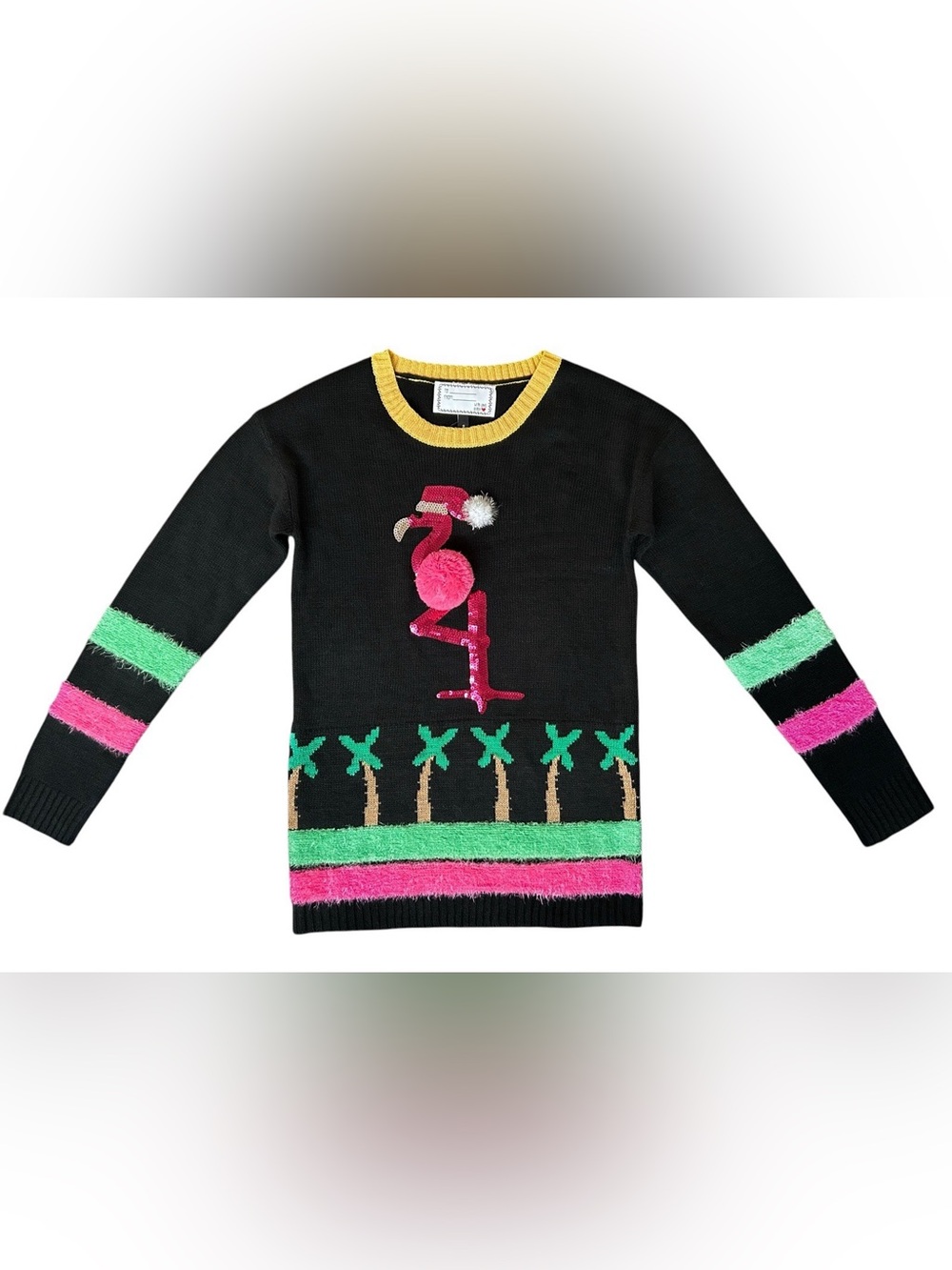 Derek Heart Flamingo Sequin 3D Tropical Christmas Tunic Sweater Sz Small